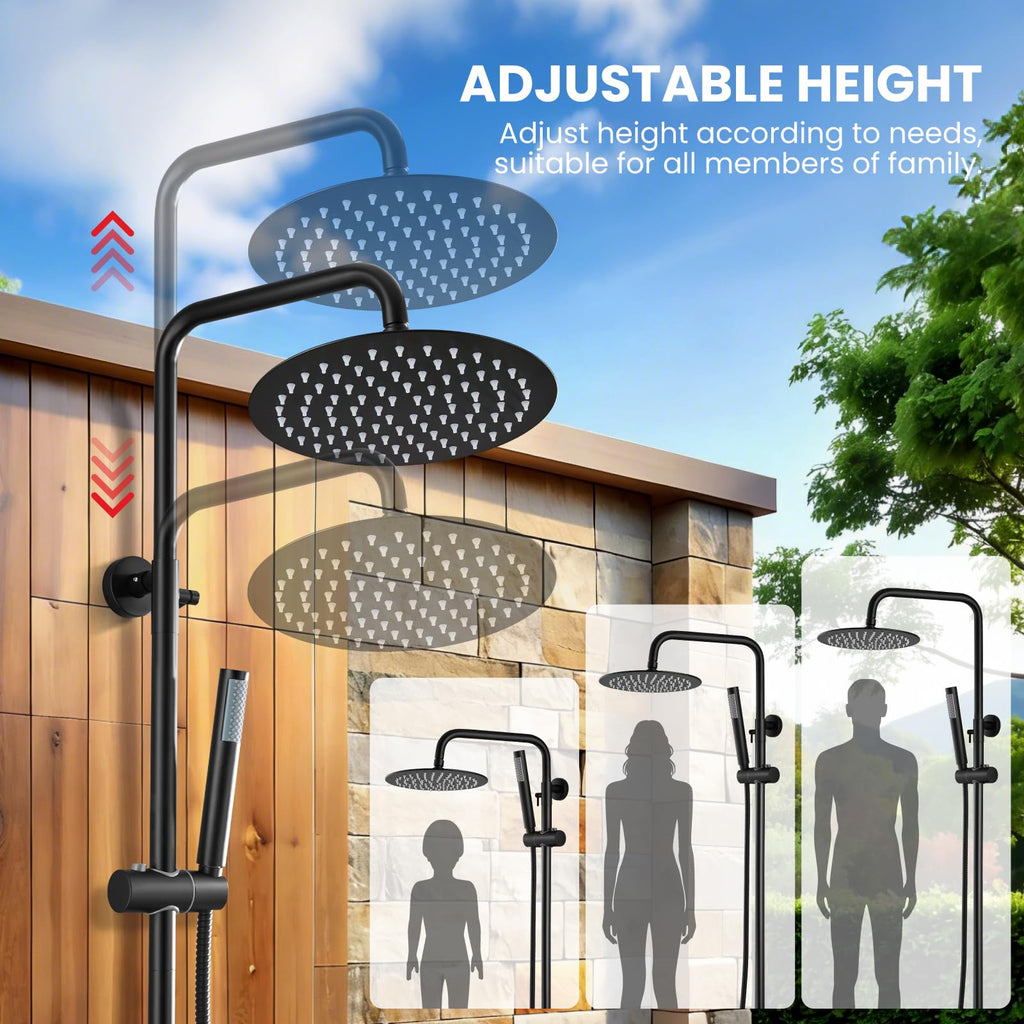 Outdoor Shower Kit 304 Stainless Steel, Matte Black, 10 Inch