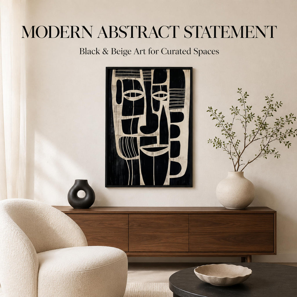 Framed Boho Abstract Face Canvas Wall Art, 12x16 inch