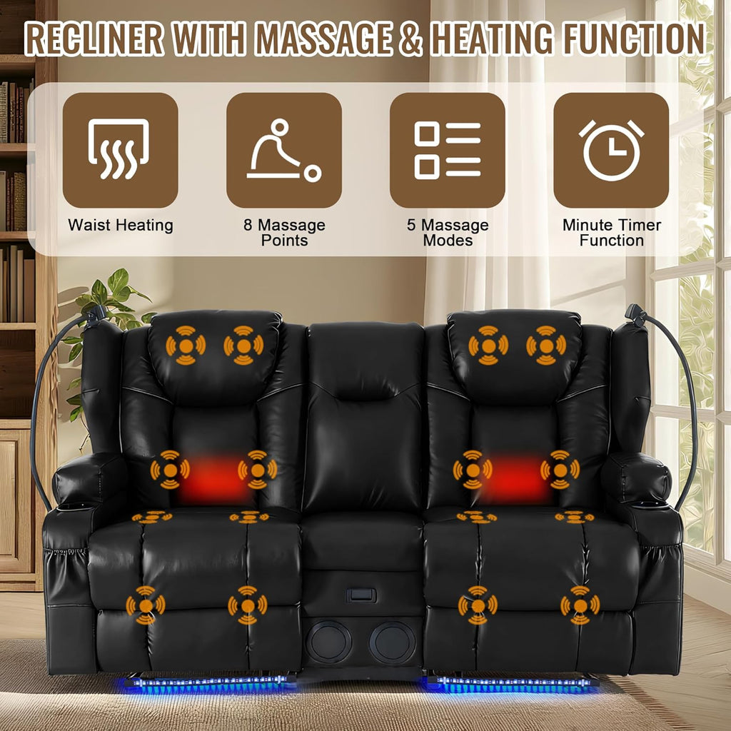 Power Recliner Loveseat for Living Room, Loveseat Sofa with Center Console, USB Type-C Port