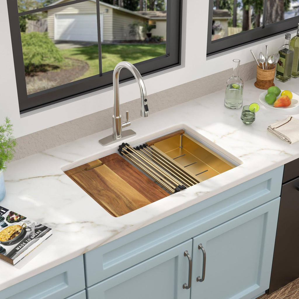 28"x19" Undermount White Granite Composite Kitchen Sink