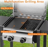 2-Burner Propane Gas Grill with Cast Iron Frying Pan and Grates Combo, 16,000 BTU Stainless Steel BBQ Grill for Patio, Backyard, and Outdoor Parties