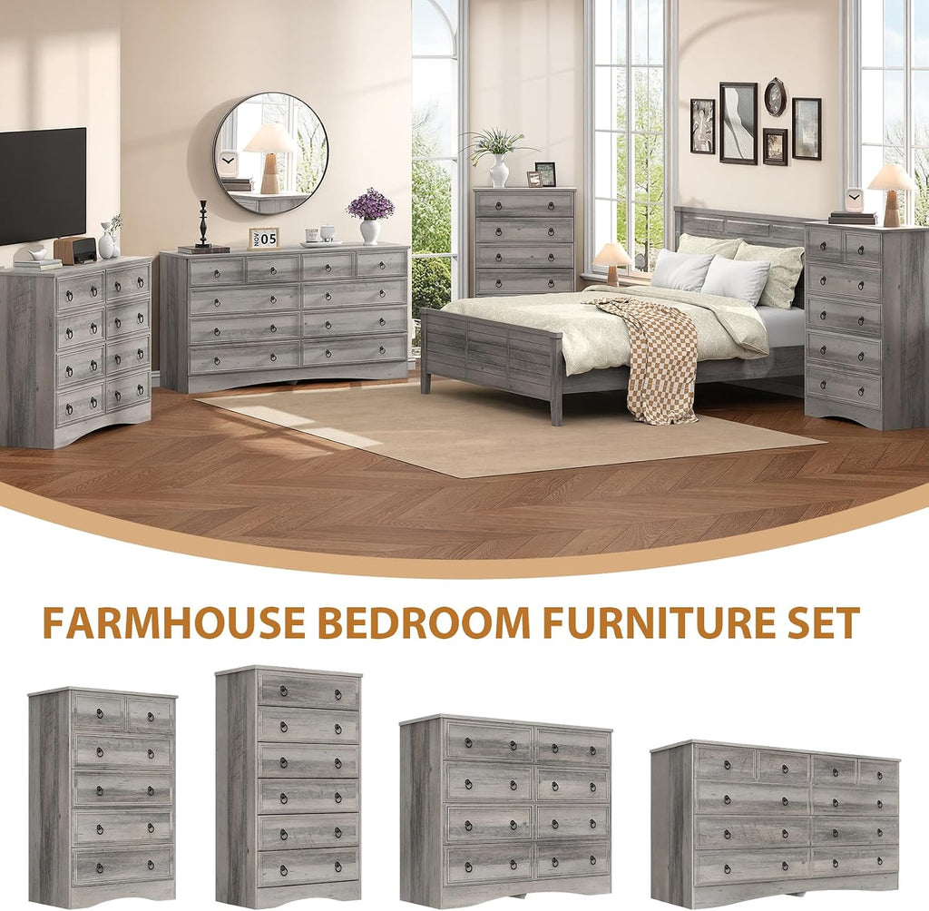 6 Drawer Dresser Tall, 52" Tall Grey Dresser , Chest of Drawers, Large Storage Organizer for Clothes, Grey Vintage