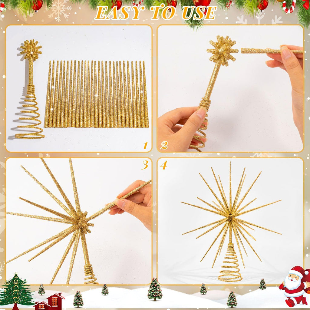 13.7 Inch Gold Christmas Tree Topper - 3D Burst Gold Tree Topper, Exploding Star Christmas Tree New Year Holiday Tree