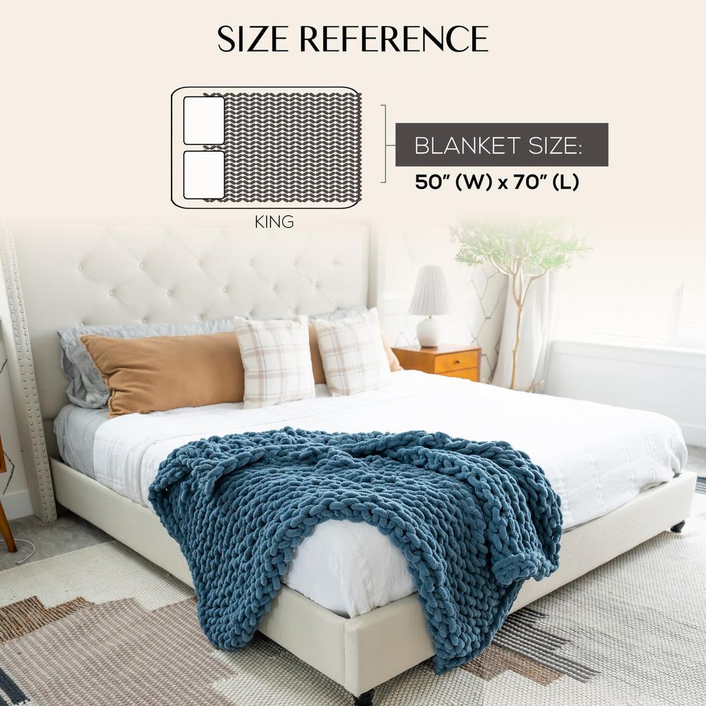 Chunky Knit Throw Blanket 50x70 in, 8 lb Oceanside Blue