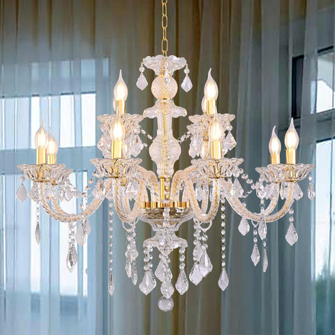 Contemporary Crystal Chandelier 12 Lights Clear Crystal Ceiling Lights for Living Room_E12 Base Double Layered Pendant Light Fixture for Dining Room Staircase, Hallway A110-B0D5WDCY88