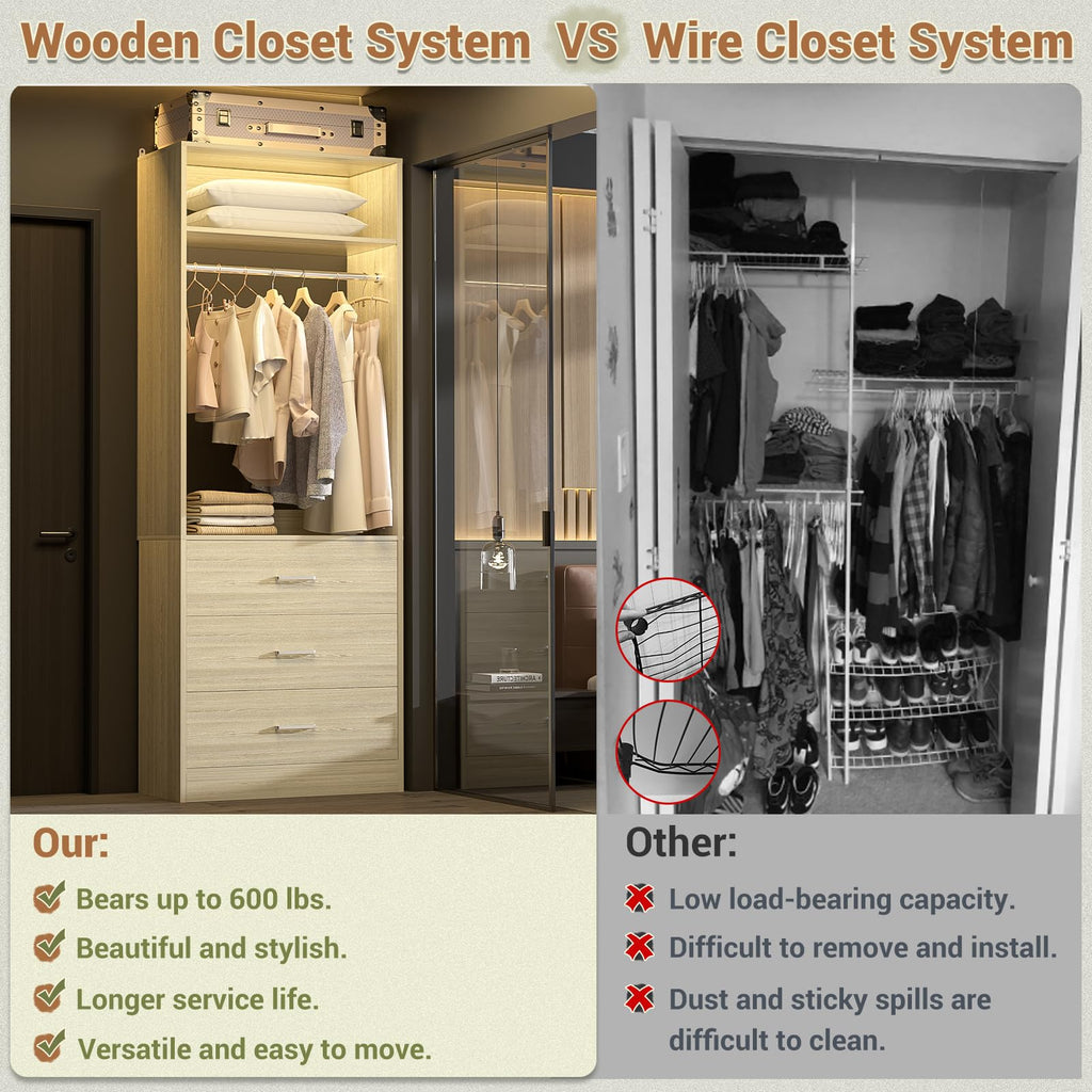 Closet Systems with 12 Wood Drawers, Closet System Set of 4