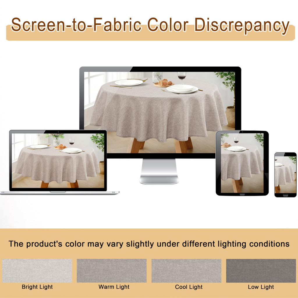 Faux Linen Round Tablecloths 54 inch, Decorative Wrinkle Free Texture Rustic Circle Table Cloth Cover, Dining