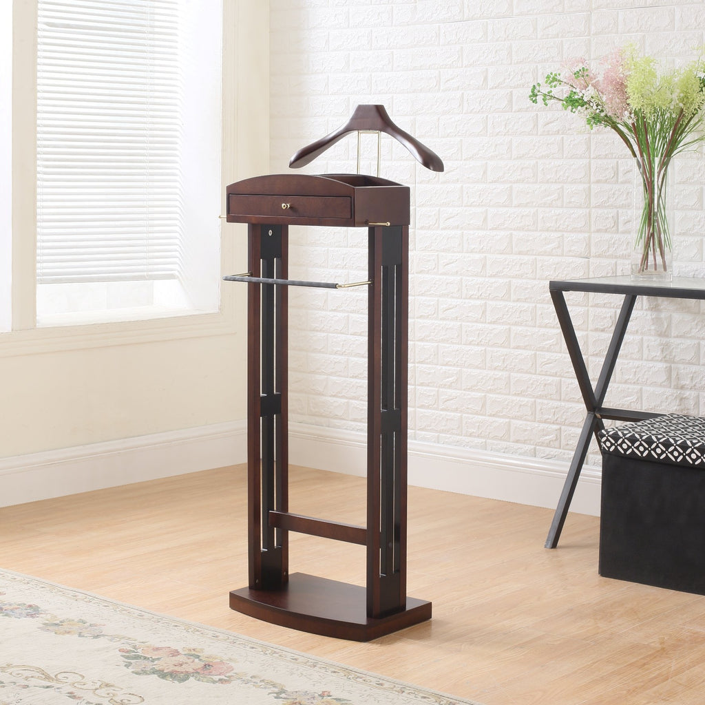 Milan Valet Stand with Drawer, Top Tray, Contour Hanger, Trouser Bar, Tie & Belt Hooks and Shoe Rack