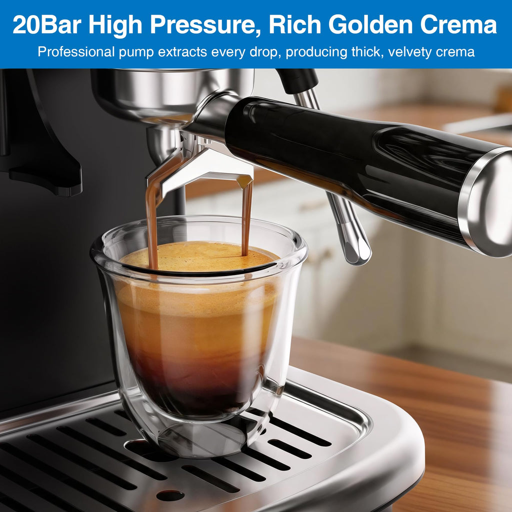 Espresso Machine with Grinder, PID & Programmable Settings, Black