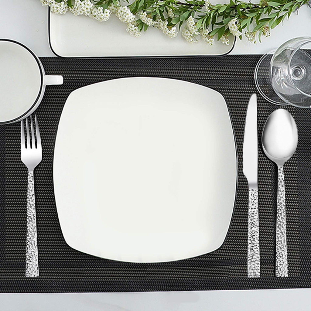50-Piece Silverware Set for 10, Stainless Steel Flatware Set, Hammered Square Cutlery Eating Utensils Party Wedding