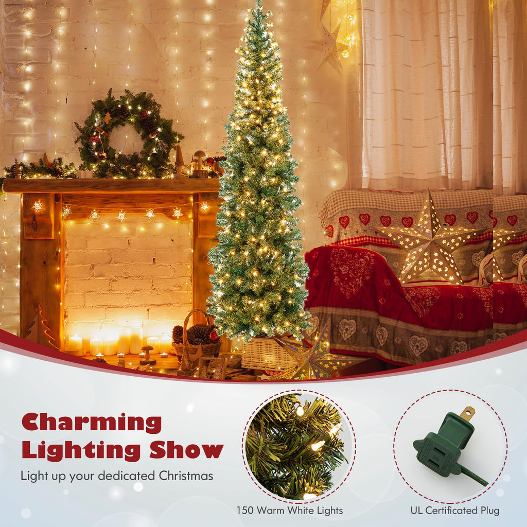 7 FT Pre-lit Half Christmas Tree with 150 Warm White LED Lights