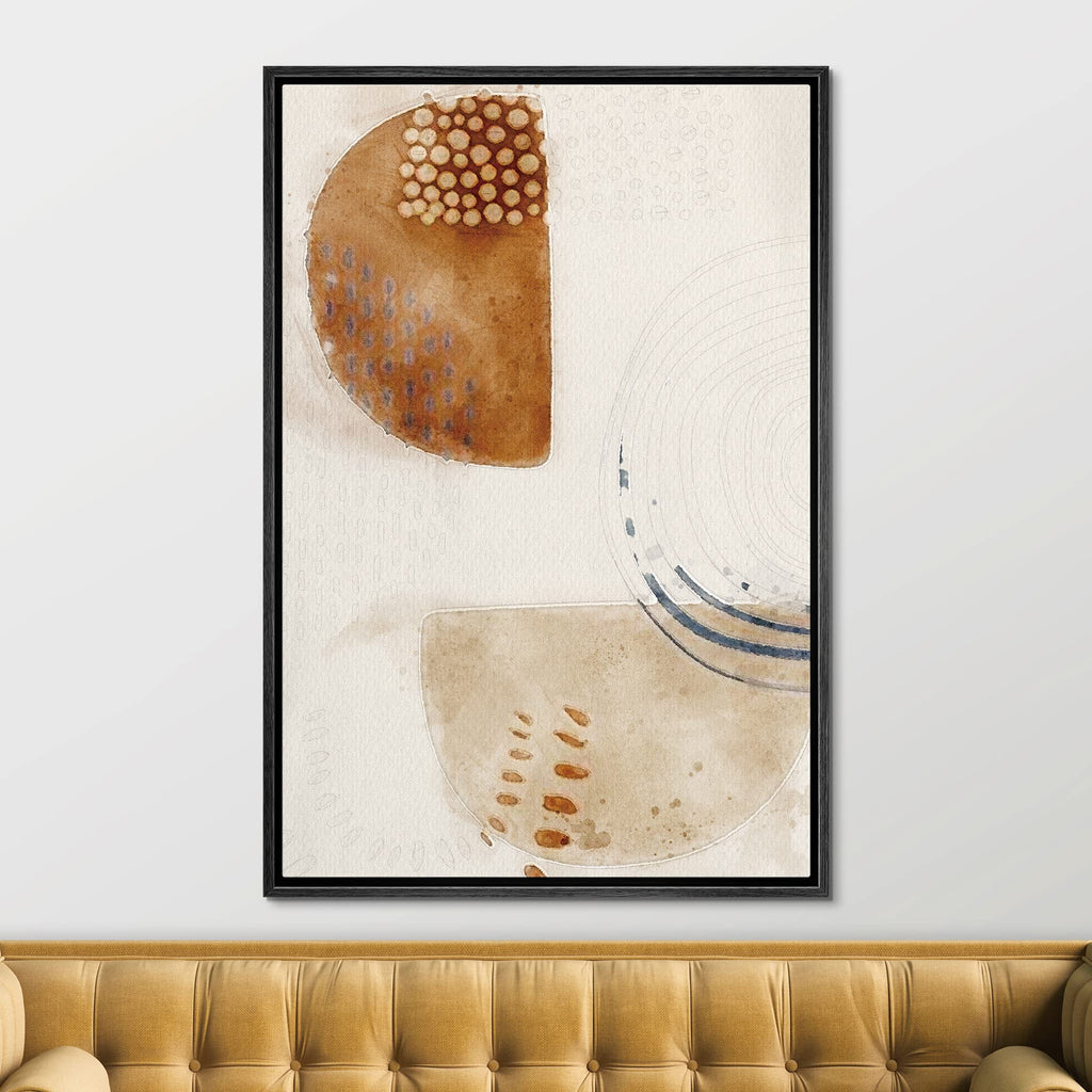 Framed Canvas Wall Art Brown, Biege and White Organic Circles and Lines Geometric Shapes Illustrations Minimalism