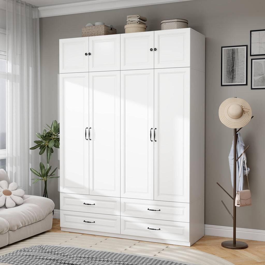 White Armoire Wardrobe Closet with 4 Drawers: 89" H x 63" W