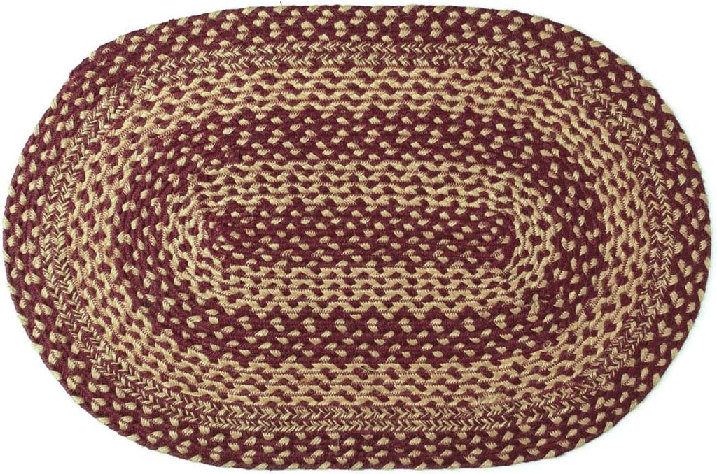 Burgundy Tan Jute Rug Oval 20x30