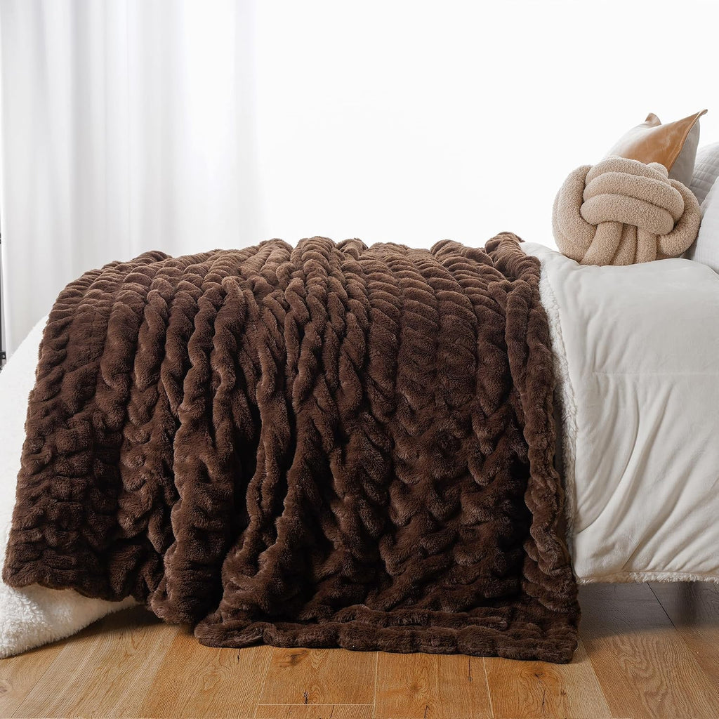 Luxury Faux Fur Throw Blanket for Couch, 60"x80", Double Side