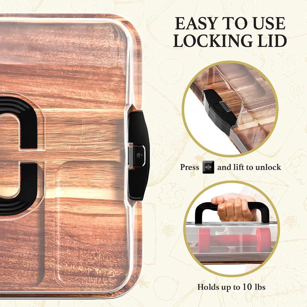 Acacia Charcuterie Board with Lid, Travel Portable Charcuterie Cheese Board, Serving Tray House Warming Gift New