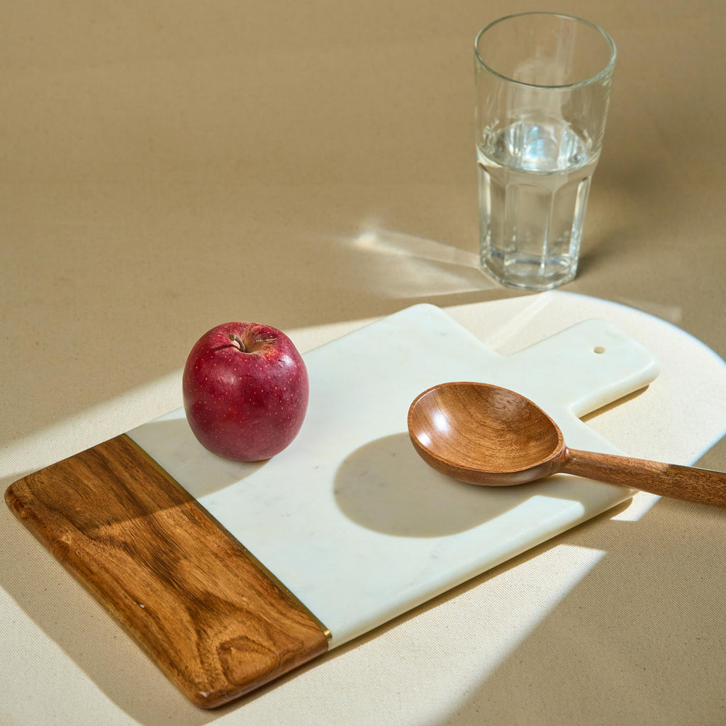 Cheese Board Natural Marble Acacia Wood and Brass Inlay 15 Inch Serving Tray for Cheese Platter Fruit Platter