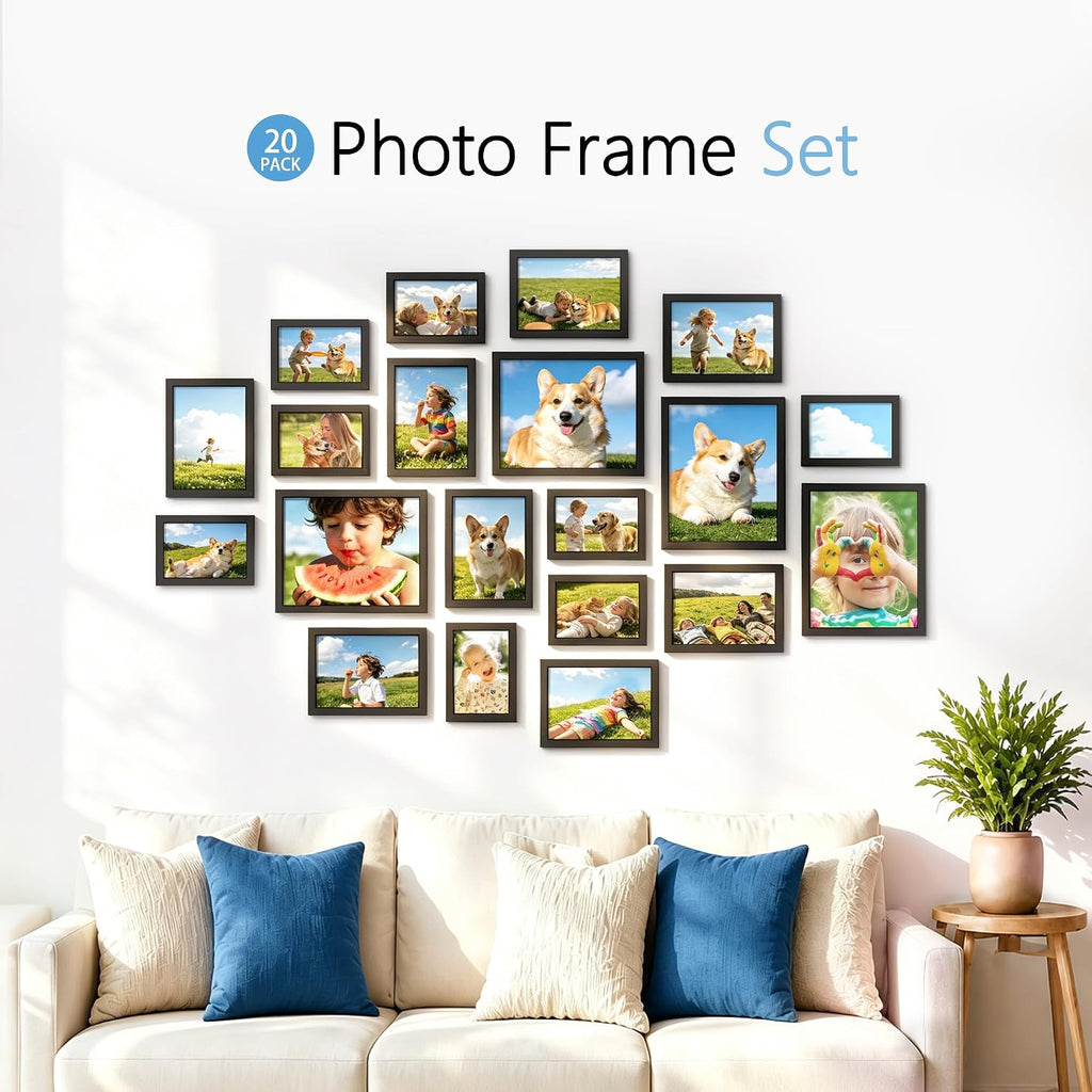20 Pack Mixed Size Gallery Collage Frame Black | Multi-size Gallery Frames: 4pcs 8x10, 8pcs 5x7, 8pcs 4x6, Supports