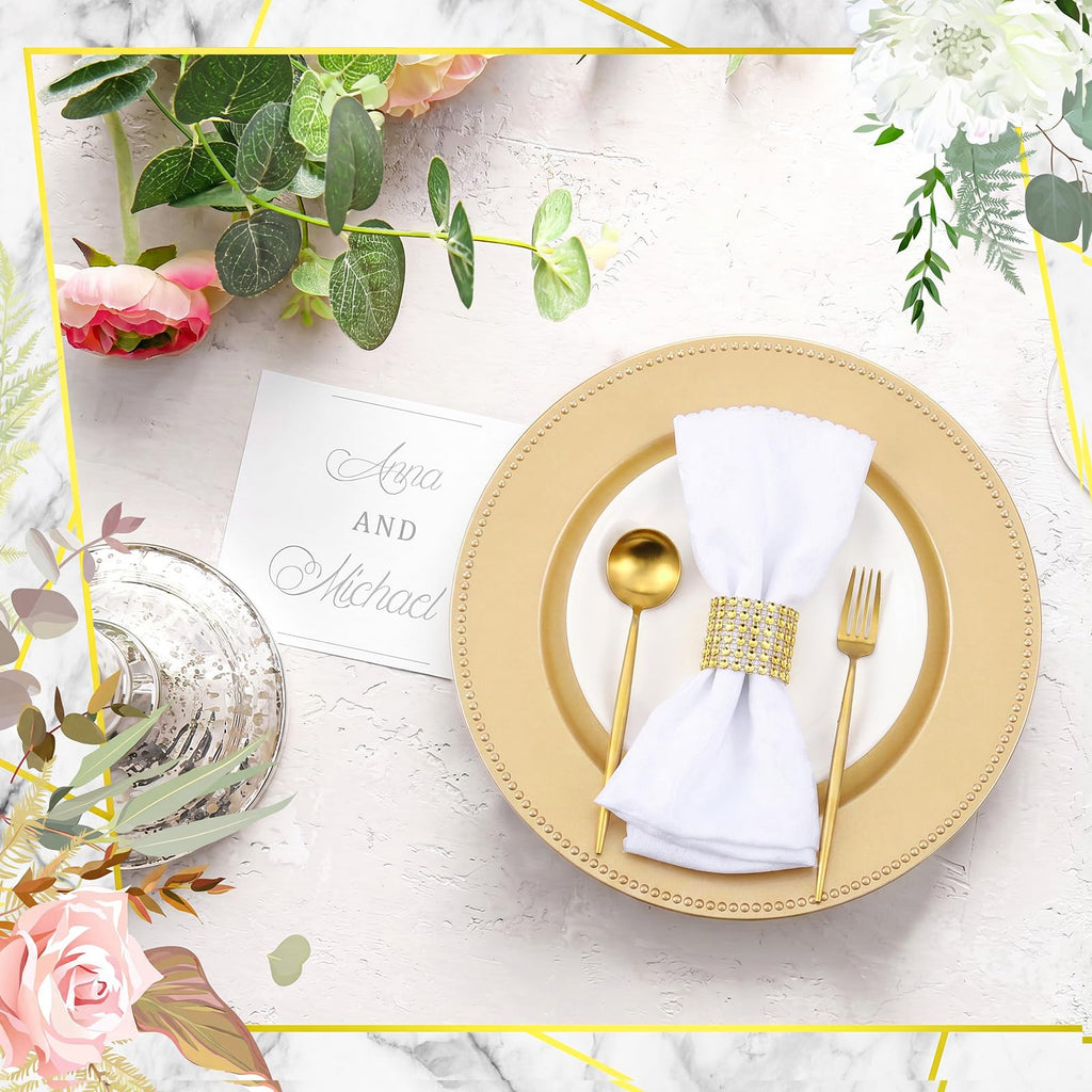 48 Pcs Charger Plates Set, Bulk 24 Plastic Plate Chargers with 24 Napkin Rings, 13 Inch Round Dinner Chargers for