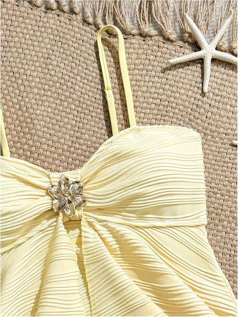 Teen Girl Swimsuit 2pcs Tankini Textured Camisole Tops with Panty Vacation Cruise Outfits