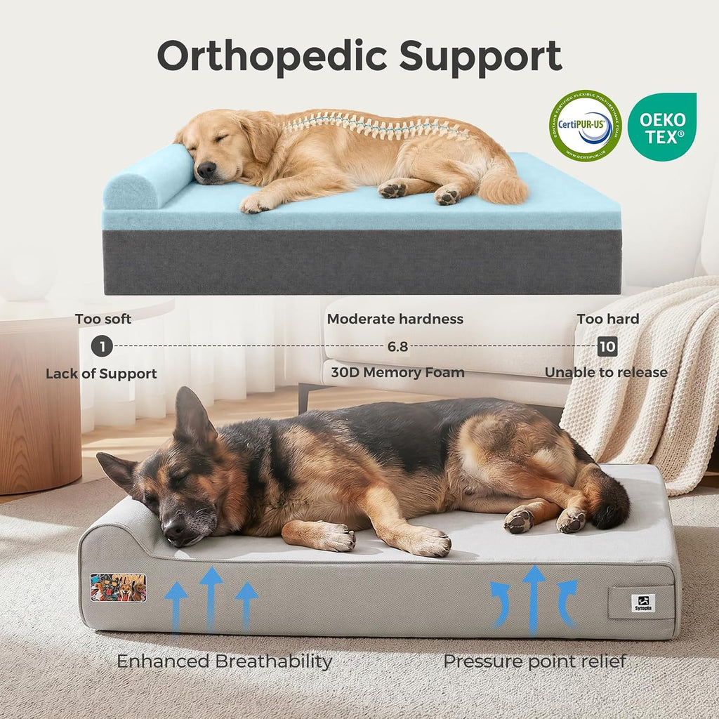 Orthopedic Dog Beds for Extra Large Dogs, 7" Extra Thick Memory Foam Canvas Pet Bed with Durable Chew Proof Fabric