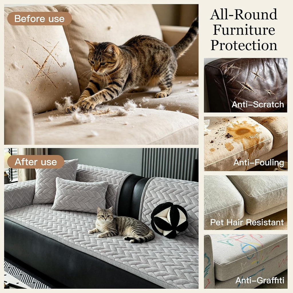Quilted Couch Cover for Pet, Dog Couch Cover for Sofa, Light Gray