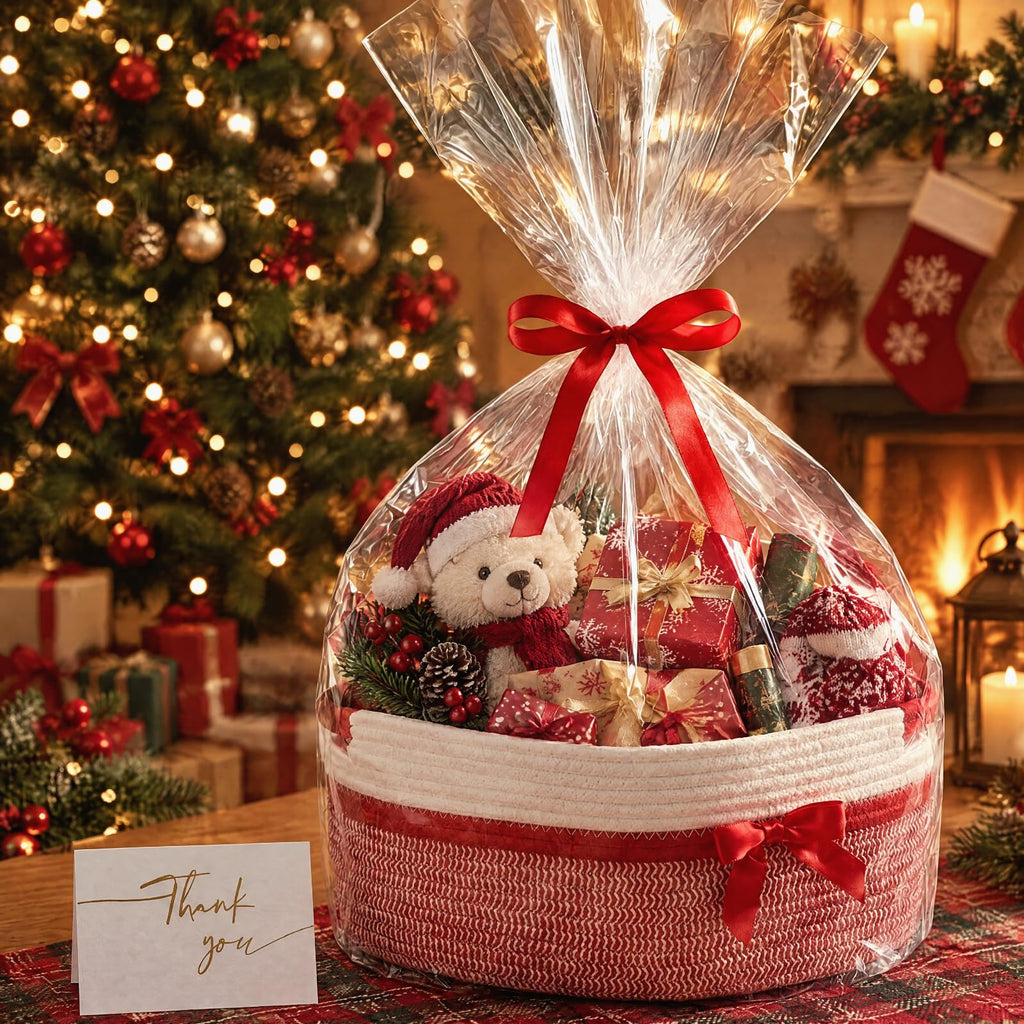 Woven Basket for Gift Empty, Red, 14*10*6.5 Inch