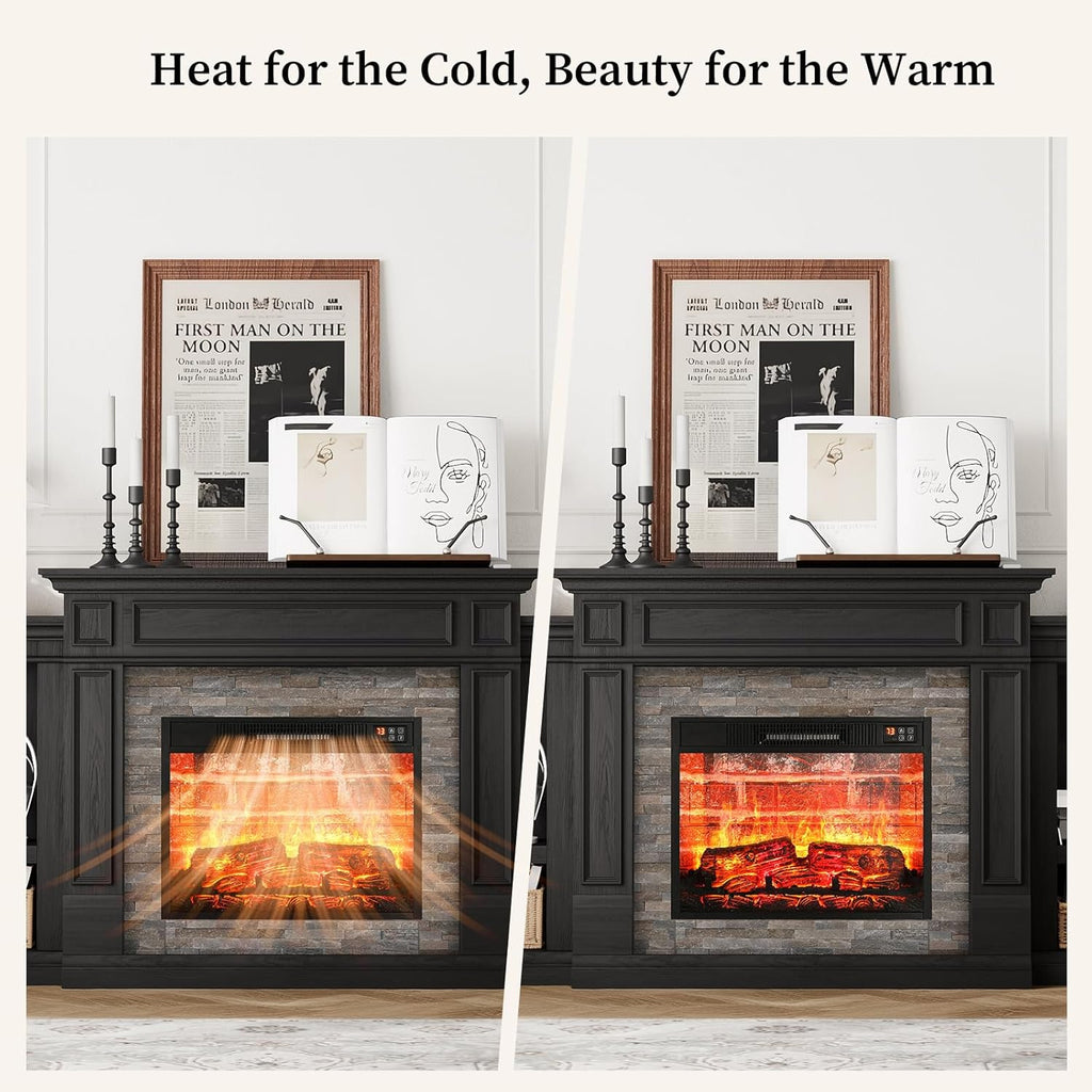 72" Electric Fireplace with Mantel, Fireplace TV Stand for TVs Up to 80 Inch, Modern Entertainment Center with