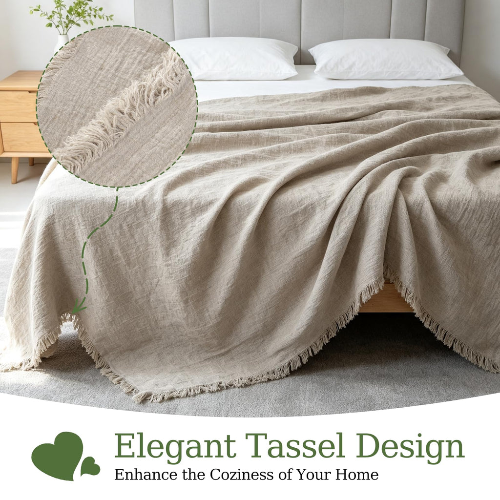 100% Pure Linen Blanket 90x90 Inch Natural Flax Throw Linen Quilt