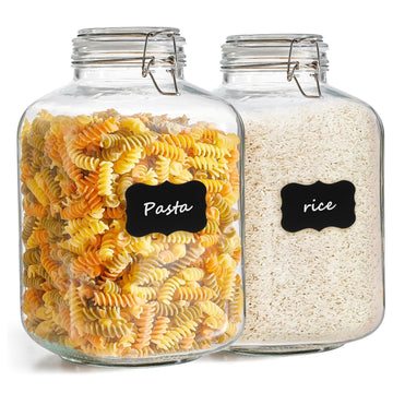 Square Glass Jars with Airtight Lid 1.3 Gallon 2 Pack Large Canister