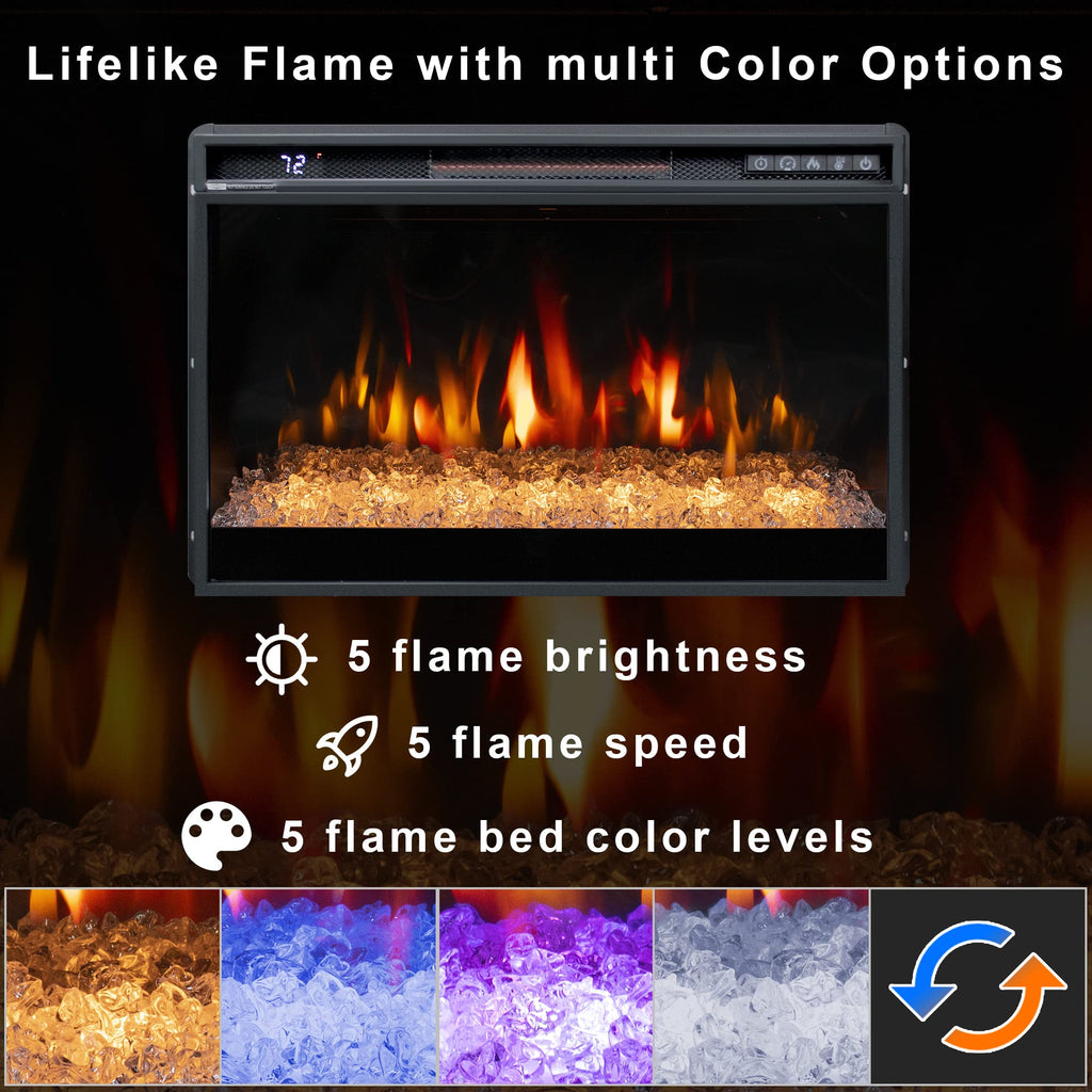 OxharkFlame 26in Electric Fireplace Inserts Wall Mounted Recessed Crystal
