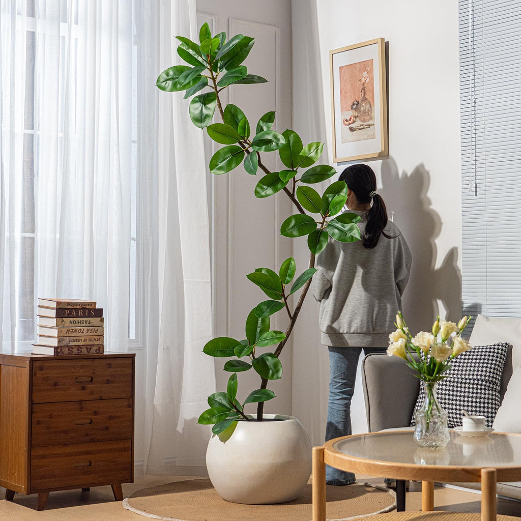7.2ft Artificial Rubber Tree Faux Plants Indoor Faux Floor Artificial Trees Indoor, Fake Plant Fake Tropical
