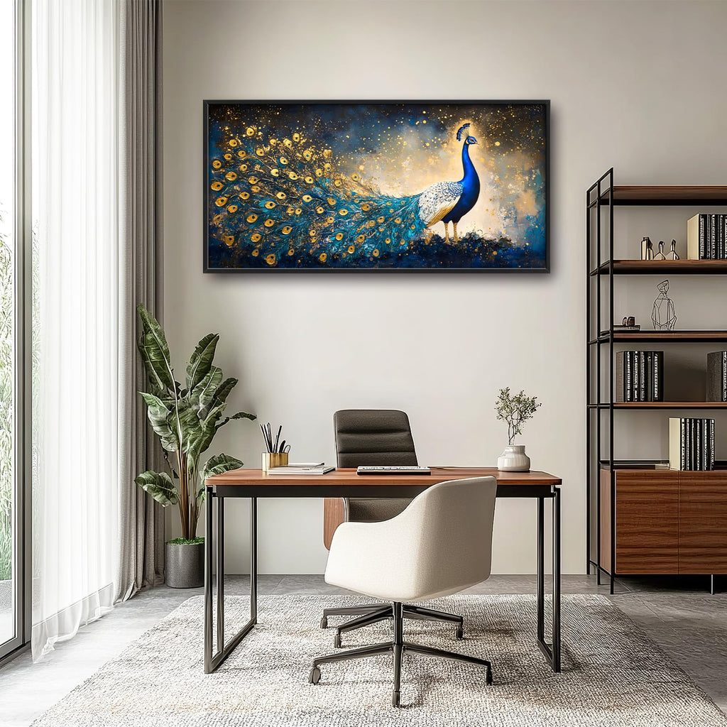 Peacock Large Wall Art Framed Gold Wall Decor Mountain Peacock Pictures Oversized Canvas Print Painting Modern Extra