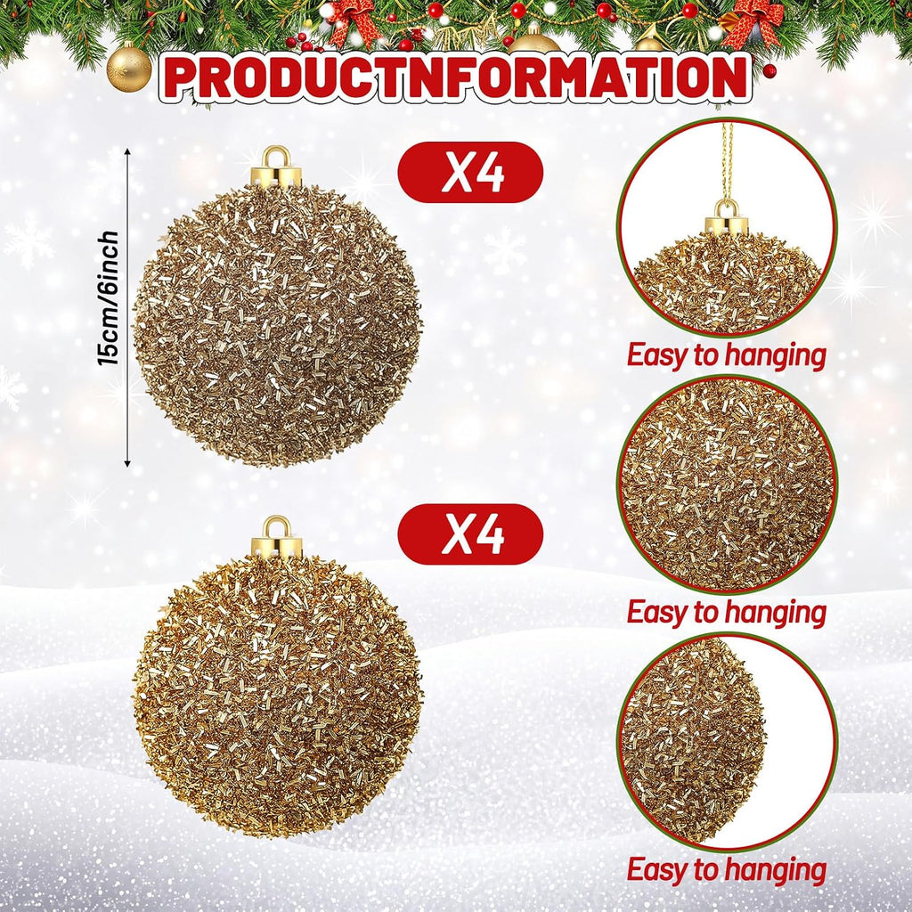 8 Pack 6" Large Christmas Ball Ornament Outdoor Glitter Sequin Decor