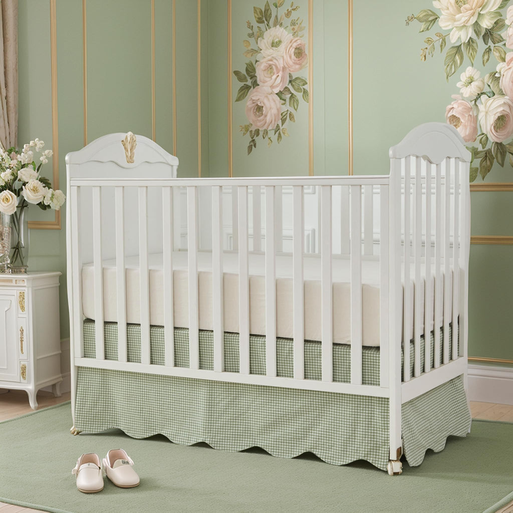 Scallop Edge Cotton Crib Skirt, Baby Boy, Baby Girl, Gender Neutral Crib Skirt Toddler Bedskirt Farmhouse Chic