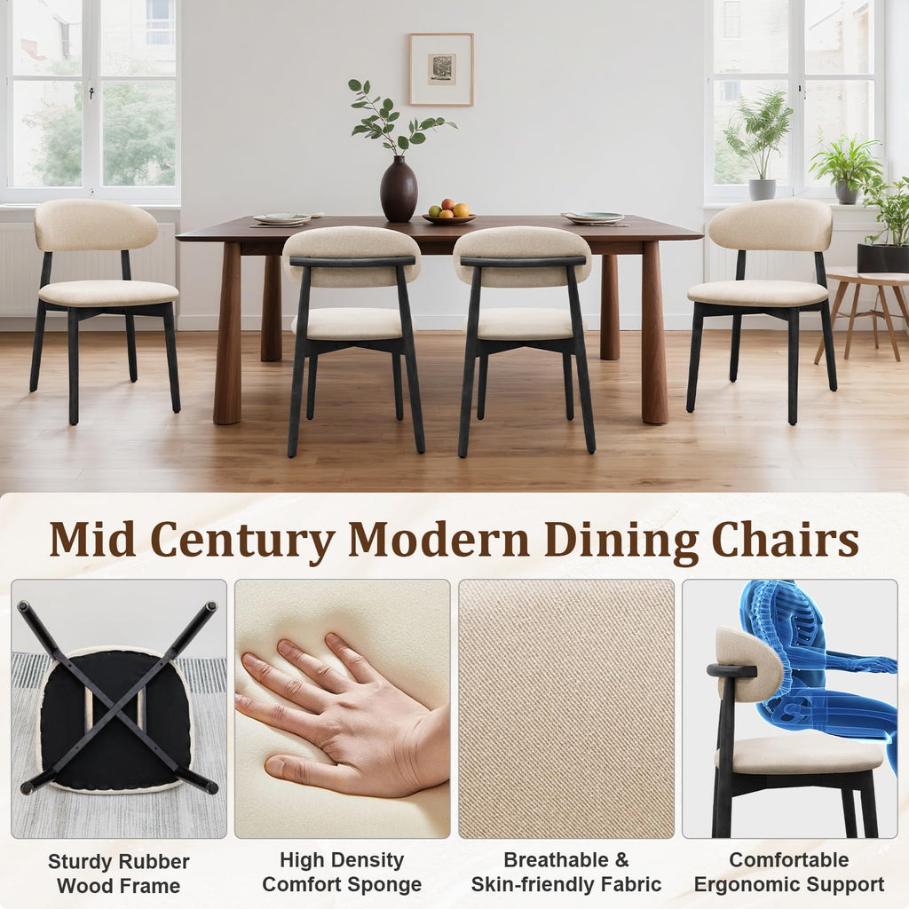 Wooden Dining Chairs Set of 8, Mid Century Modern Fabric Upholstered Kitchen Chairs Side Chairs, Farmhouse Dining