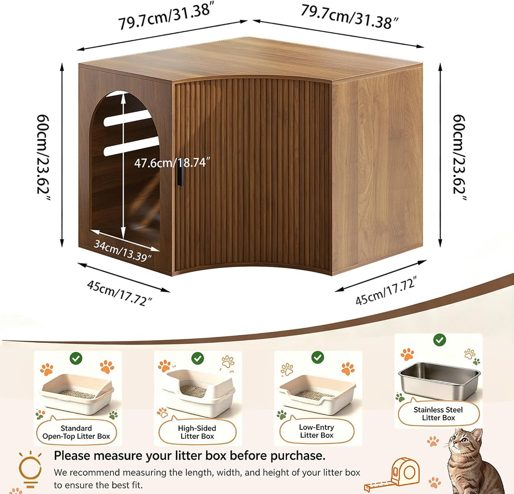 31.38" Corner Cat Litter Box Enclosure Furniture with Sliding Door