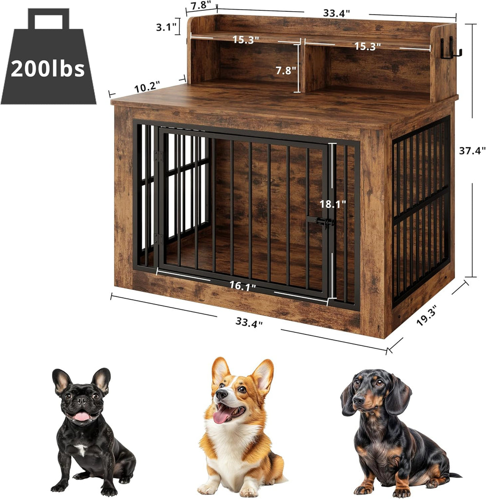 Small Dog Crate Furniture with Storage Hooks