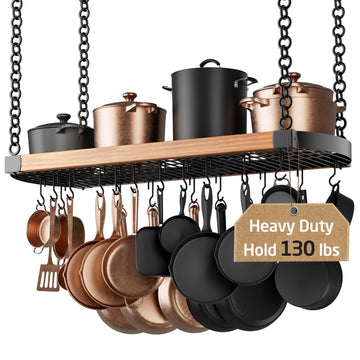48 Inch Large Hanging Pot Rack Ceiling Mount with 130lb High-Capacity