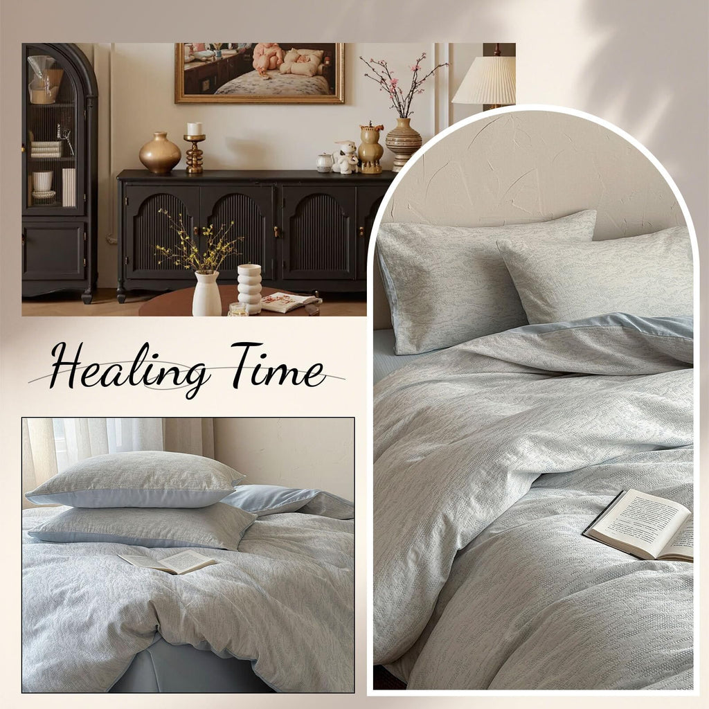 Minimalist Light Blue Duvet Cover Set Chic Cotton Jacquard Bedding