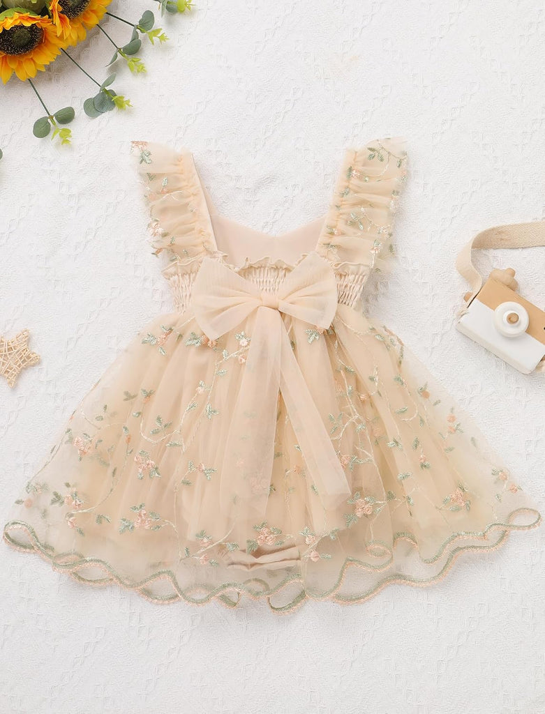 Baby Flower Girl Dress, Lace Romper for Birthday Baptism Dresses