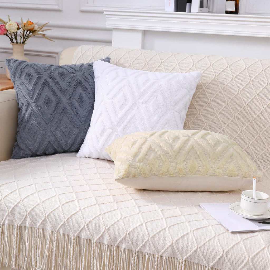 Fall Pure White Faux Fur Throw Pillow Covers 26x26 Set of 2