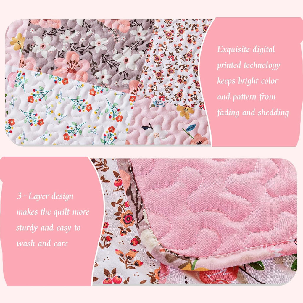 Patchwork Quilts Queen, Extra Soft Boho Floral Bedspreads for Bed Reversible Lightweight Full Queen Quilt Bedding Set