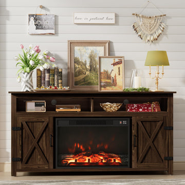 Farmhouse for TVs Up to 65 Inch Highboy Entertainment Center with Open Storage and Side Cabinets Rustic Media Console