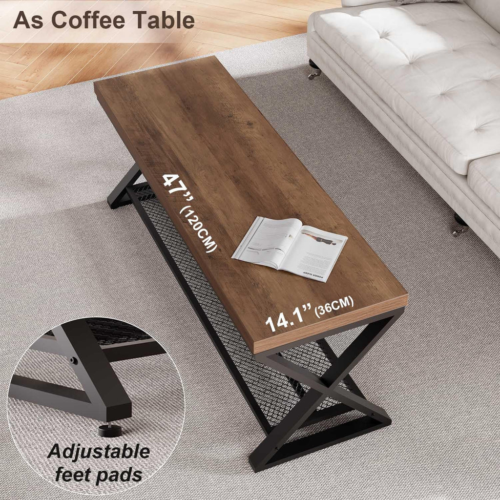 Entryway Bench, Indoor Shoe Bench with Storage & Seating Rustic Oak 47"