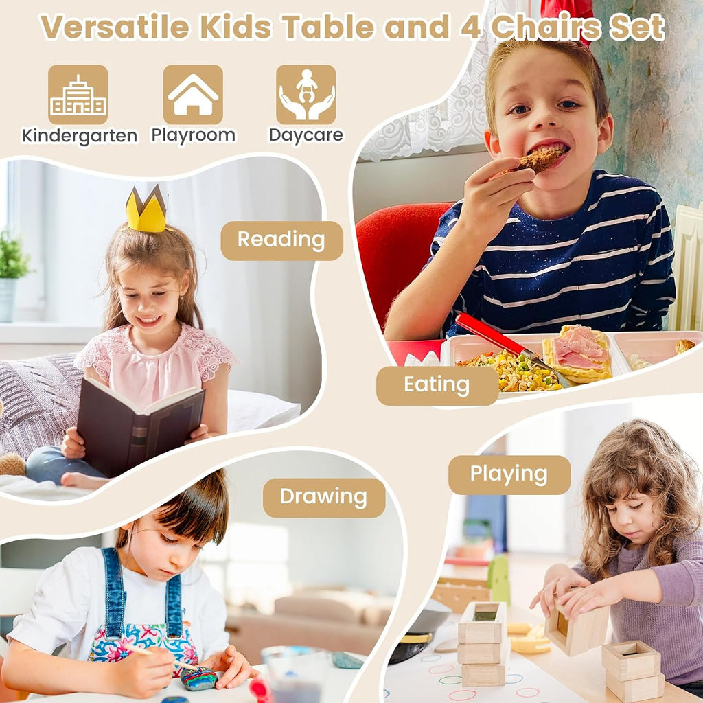 Kids Table and Chair Set, Bentwood Toddler Round Table and 4 Chairs for Craft Art, Building Block, Piece Children