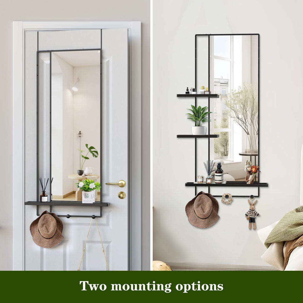 Over The Door Full Length Mirror with 3 Detachable Trays & 2 Hooks