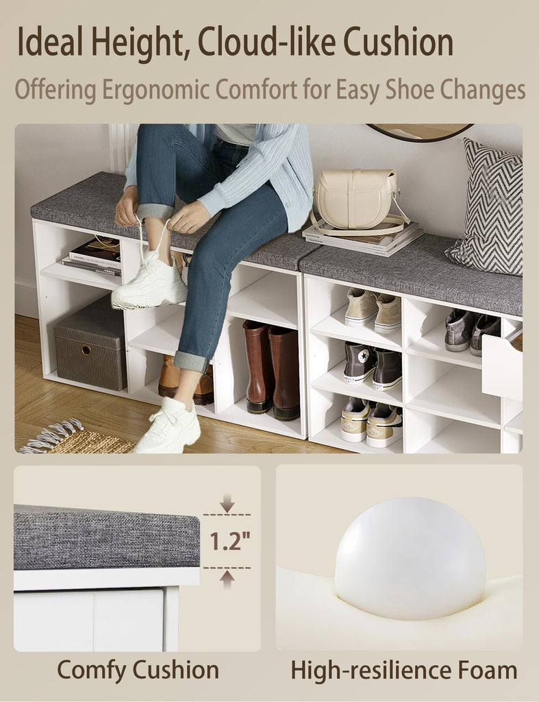Shoe Storage Bench with Cushion, 31.5" Cubby Shoe Rack, 9 Cubbies