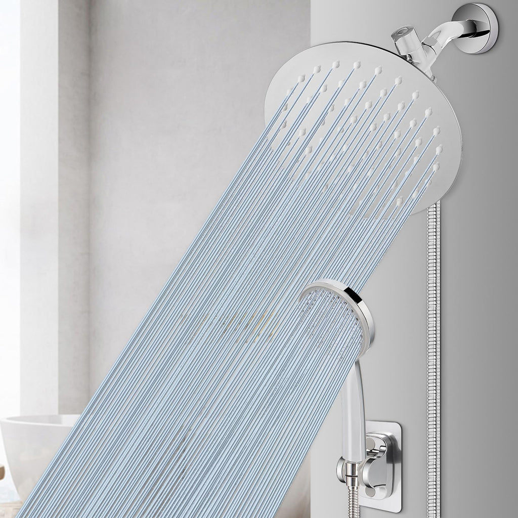 Shower Head with Hose, High-Pressure Stainless Steel 8'' Rain Shower and 5 Settings Handheld Shower Spray Combo with