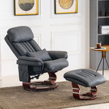 Modern Reclining Swivel Lounge Chair and Ottoman — Grey Faux Leather